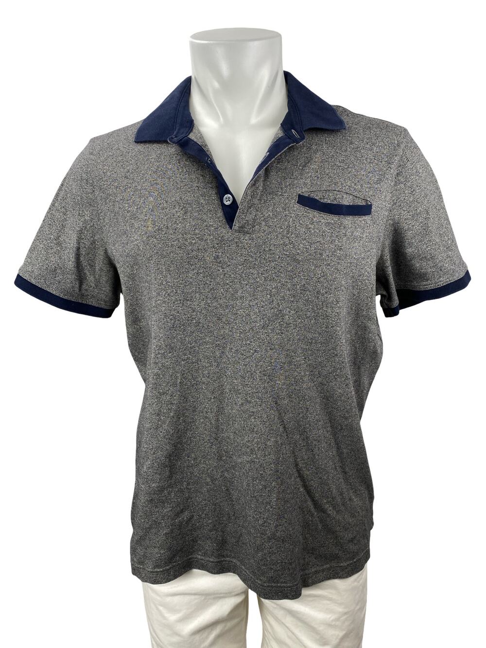 Banana Republic Luxury Touch Men's Gray Blue Short Sleeve Polo Shirt Top Size L